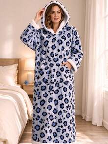 1PC New Warm Bathrobe Home Bathrobe Slouchy Bathrobe Oversized Extra Thick Extra Long Adult Hooded Bathrobe - Multicolor - View 4