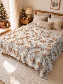 1pc Christmas Gingerbread House Snowflake Pattern Flannel Printed Throw Blanket - Soft And Comfortable, All-Season Use, Suitable For Sofa, Bed, Car, Office, Camping And Travel, Gift Blanket For Holiday Decoration - Multicolor - View 1