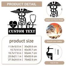 1pc Personalized Doctor Medical Sign - Customized Name/Title, Stethoscope And Heart Design Metal Plaque, Medical Office Wall Decor With Stethoscope And ECG Heartbeat Metal Wall Decoration, Home Decor - Black - View 2