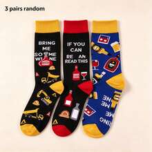 Men's Mid-Calf Socks 1/3 Pairs Randomly Shipped, Fun Pattern Socks With Construction Vehicle And Red Wine Print, Novel Mid-Calf Socks Suitable For Daily Casual Wear, Gift - Multicolor - View 7