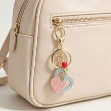1pc Romantic Pink Heart-Shaped Rose Keychain, Cute Key Holder, Anti-Loss, Backpack Decoration - Pink and Blue Heart - View 1