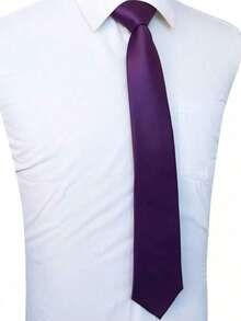 1 Solid Color Satin Tie, Men's Solid Color Tie, Suitable For Business And Wedding Occasions (8cm) - Purple - View 1