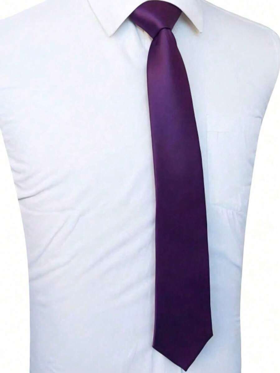 1 Solid Color Satin Tie, Men's Solid Color Tie, Suitable For Business And Wedding Occasions (8cm) - Purple - View 1