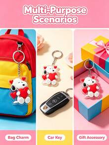 MASSDI Cartoon Holding Large Red Heart Acrylic Key Charm, Lightweight Portable Bag Accessory, Precision Die-Cut Craft, Glossy Transparent Surface, Durable Metal Keyring, Warm Romantic Fashion Ornament - Keychain - View 6