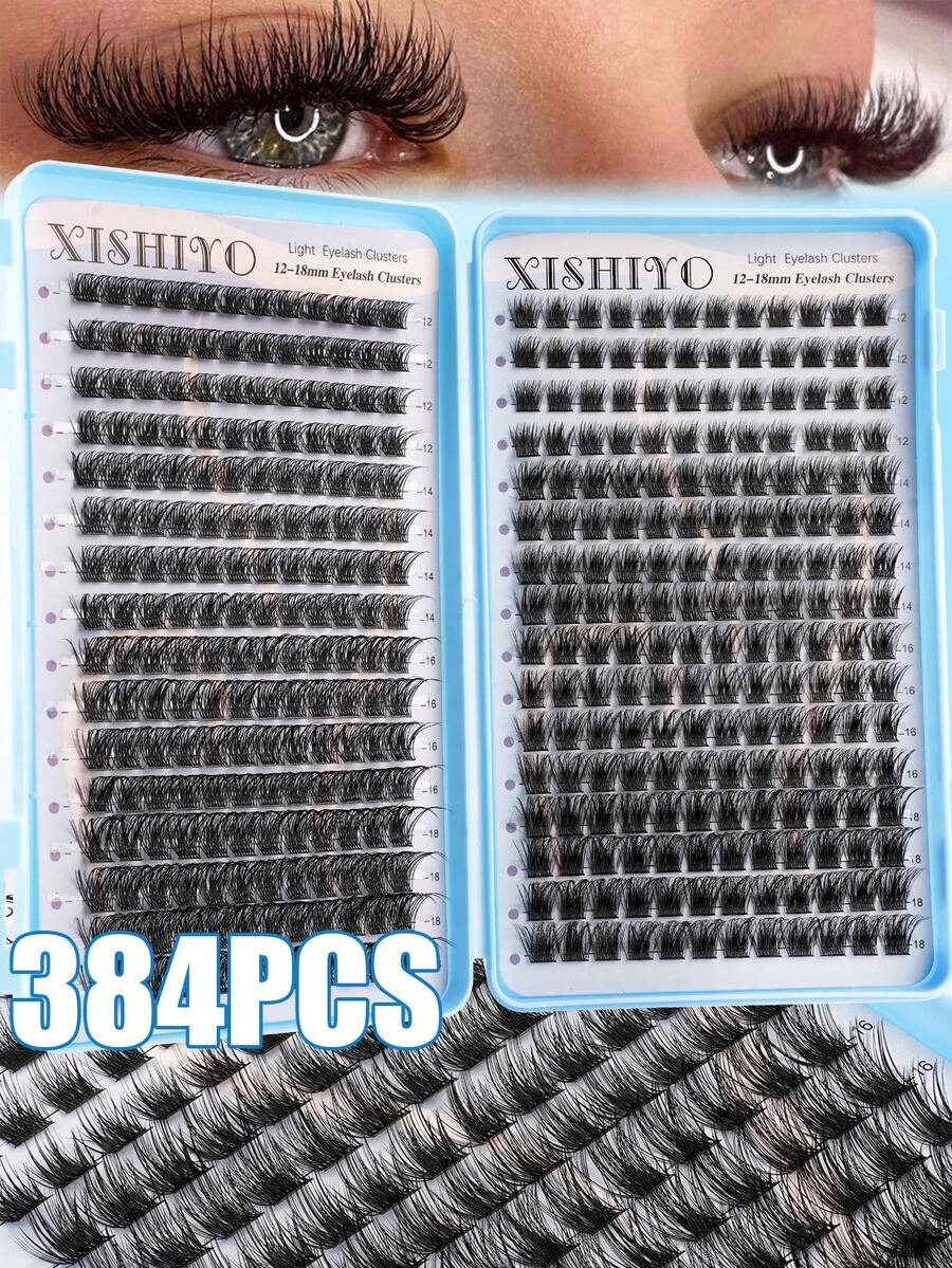 XISHIYO 640/544/384pcs D Curl Fluffy False Eyelashes Set, Dense Voluminous DIY Segmented False Eyelashes, Includes Tools, Enlarges Eyes, Lightweight And Reusable, Large Capacity Single Cluster Eyelashes Set, Soft Natural Mixed Style Eyelashes