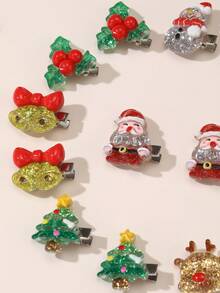 14pcs/Set Girls Colorful Resin Christmas Element Cartoon Hair Clips Set - Multicolor - View 4