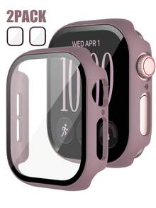 2件裝煙燻紫色 保護殼，適用 40mm/41mm/42mm/44mm/45mm/46mm/49mm，防摔防刮硬 PC + 鋼化玻璃膜一體式錶殼，相容 Ultra/SE/12/11/10/9/8/7/6/5/4 系列，男女通用休閒運動手錶殼 - 煙紫色+煙紫色 - 查看 11