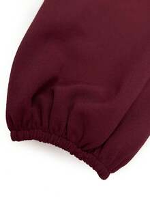 Tween Girls Tween Girl Autumn/Winter Burgundy Pleated Waist A-Line Bow Contrast Design Vintage Cute Casual Vacation Dress - Burgundy - View 6