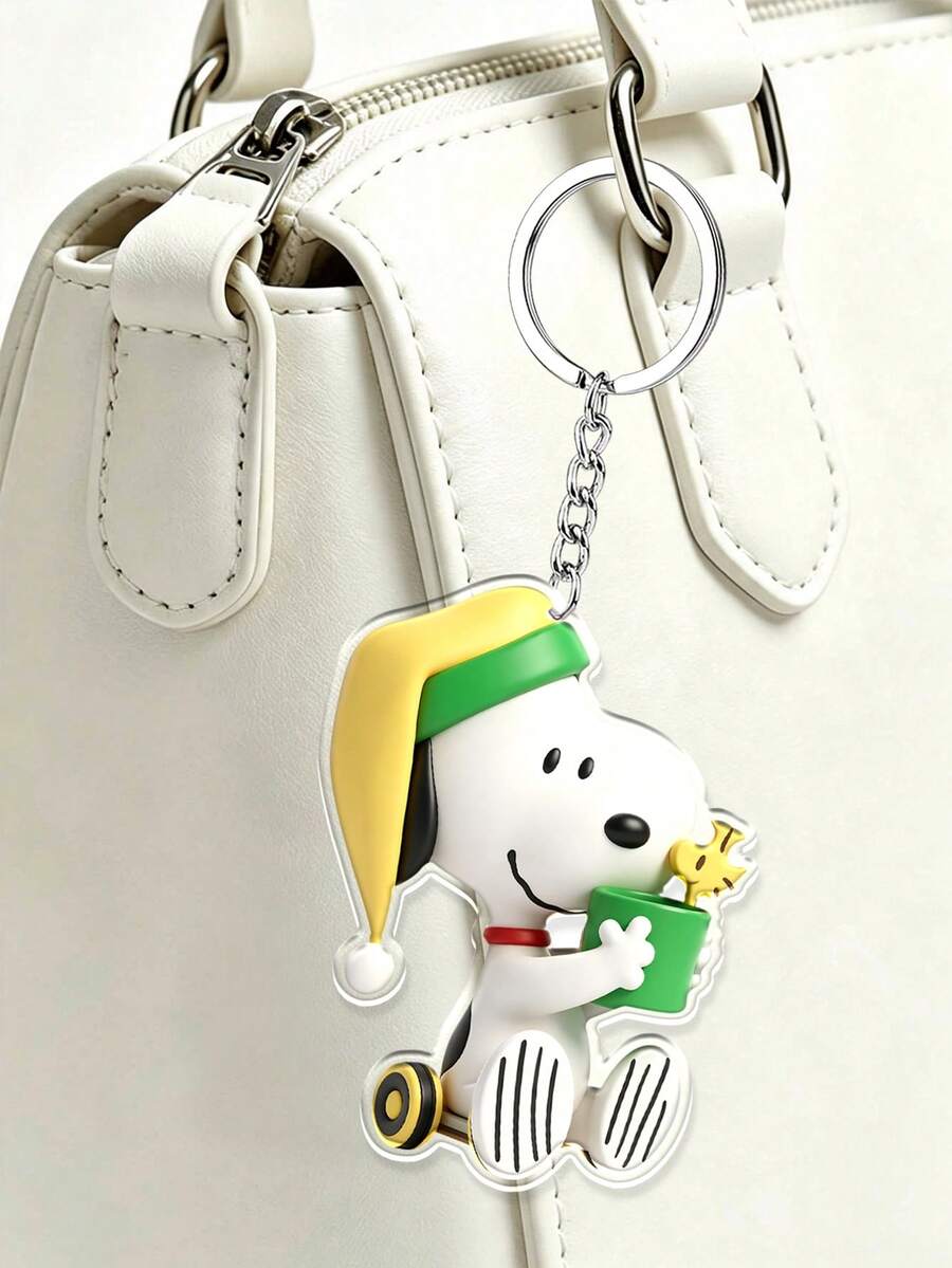 MASSDI Cartoon With Nightcap And Mug Acrylic Key Charm, Lightweight Portable Bag & Car Key Accessory, Precision Die-Cut Craft, Glossy Transparent Surface, Durable Metal Keyring, Soft Casual Fashion Ornament - Keychain - View 1