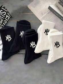 1/5/10/20 Pairs Neutral Comfortable Sports Socks, Men's Long Socks, Suitable For Sports And Training, Women's Long Socks, Casual And Business Wear, Antibacterial, Soft, Black And White Color, Odor-Resistant, Moisture-Wicking, Lightweight And Comfortable, Suitable For Autumn/Winter, Autumn - Multicolor - View 2