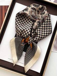 1pc Square Satin Paisley Pattern Headscarf, Women's Handbag Accessory - Multicolor - View 2