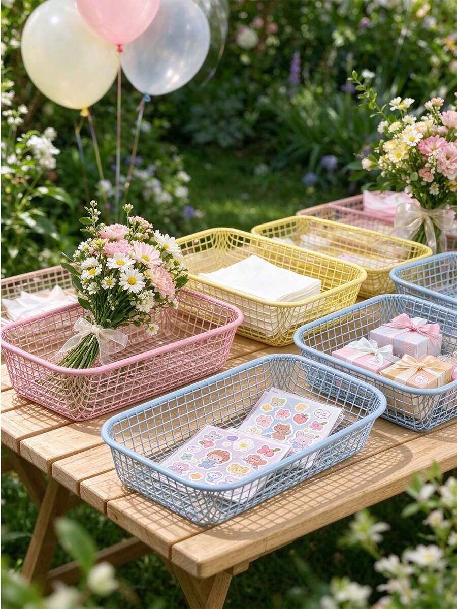 Cream Color Ins Style Multi-Size Iron Storage Basket, Miscellaneous Stationery Storage Box, Multi-Set Multi-Color Options, Multi-Function Desktop Office Supplies Student Supplies Storage Basket, Pen Holder - Multicolor - View 1
