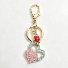 1pc Romantic Pink Heart-Shaped Rose Keychain, Cute Key Holder, Anti-Loss, Backpack Decoration - Pink and Blue Heart - View 7