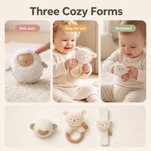 3PCS Baby Plush Toy Set, Sheep Rattle Ring, Sheep Wrist Rattle & Cotton Owl Roly‑Poly Tumbler, Infant Sensory Soothing Play Toy, Baby Shower Gift - Multicolor - View 8