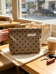 1pc Cute Polka Dot Pattern Cosmetic Pouch, Autumn Winter Storage Zipper Closure Makeup Bag, Spacious Interior Travel Toiletry Organizer Bag, Portable Soft Storage Pouch For Cosmetics, Skincare, Daily Small Personal Items, Christmas Gifts - Multicolor - View 7