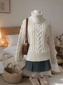 Plus Size Women's Loose Wide Sleeve Soft Knit Pullover Sweater, Dropped Shoulder Long Sleeve, Slouchy, Suitable For Autumn/Winter And Spring/Summer Layering - White - View 4