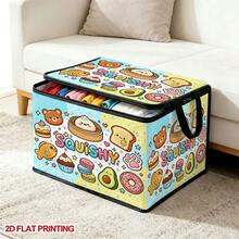 1PC Cute Squishy Cartoon Food Pattern Under-Bed Storage With Zipper Flip Cover Foldable Storage Box - Suitable For Book Organization, Under-Bed Storage, Car Trunk Storage, Cosmetics, Hair Styling Tools, Toy Storage, Student Back To School Storage, Office, Home Organization, Clothing, Blankets, Daily Items Large Capacity Storage - B - View 6