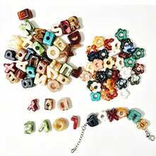 31/63pcs Letter Beads & Flower Set, Random Mix Marble Pattern Letter Beads And Flowers, Paracord Beaded Pendant & Keychain Charm, Colorful Handmade Beaded, Perfect For Jewelry Making, Beading Craft And Christmas Home Decor - Assorted Colors - View 3