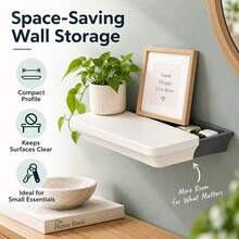 1pc White Floating Shelf, Bedroom/Wall/Entryway Storage Rack With Hidden Drawer, Wall-Mounted Hidden Compartment, Living Room Display Shelf, Plastic Frame, Suitable For Bedroom, Living Room, Office, Space-Saving Hidden Drawer, Autumn Home Decor/Rental Essential Storage Item, Christmas, New Year, Housewarming Gift Best Choice - Multicolor - View 5