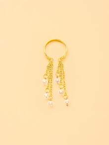 outingfit 1pc New Multi-Layer Tassel Crystal Pendant Ring, Versatile European & American Style Minimalist Tassel Ring, High-End Women's Ring - Gold - View 6