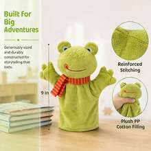 1Pc Soft Green Frog Hand Puppet Plush Toy Role Play Storytelling Interactive Prop Parent Child Early Learning Toy Scarf Detail Movable Hands Christmas Birthday Gift Random Style - Multicolor - View 5