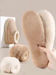 1 Pair Of Plush Winter Warm Shoe Pads, Anti Wool Insoles, Fur Integrated And Thickened, Suitable For Both Men And Women - Camel - View 4
