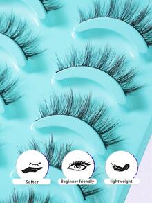 5 Pairs Manga Lashes Natural False Eyelashes Anime Lash 3D Volume Spiky Eyelashes Faux Mink Wispy Fluffy Cosplay Fake Lash Look Like Individual Cluster - Black - View 3
