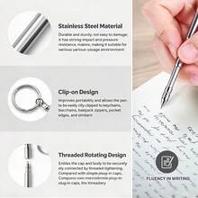 Mini Stainless Steel Keychain Ballpoint Pen, Neutral Ink, Portable Pocket Pen With Built-In Clip For Keys And Backpacks, Screw-On Cap Design, Secure Cap, Durable And Drop-Resistant, Compact Space-Saving, Emergency Writing, Suitable For Outdoor Travel And Office Notes, Metal Texture - Rectangle - View 3