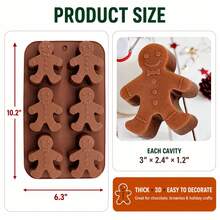 Gingerbread Man Silicone Baking Mold, 6-Cavity Ice Cube Mold, Large 3D Thick Candy Cake Mold, Suitable For Chocolate, Handmade Soap, Christmas Candle Making, Soft Non-Stick Easy Release, Brown - Multicolor - View 2