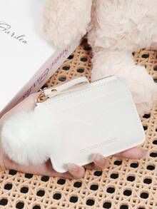 Fashionable Zipper Multi Slot Wallet, With A Pom-Pom Charm, Multi Card Slot, Large Capacity Credit Card Storage Bag, Suitable For Outdoor Use - Pink - View 14