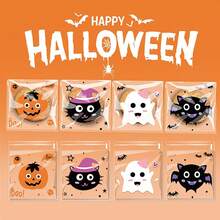 100pcs Halloween Transparent Candy Packaging Bags, Self-Adhesive Cellophane Bags With 4 Cute Cartoon Patterns, Suitable For Cookies, Candy, Gifts And Snack Packaging - Multicolor - View 6