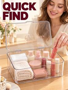 Large Capacity Jewelry Box With Transparent Flip Lid, Space-Saving Jewelry Storage Box For Women, Multi-Functional Cosmetic Organizer, Suitable For Dorm, Home, Living Room, Bathroom, Bedroom, Apartment Vanity, Home Decor Accessory - Multicolor - View 5