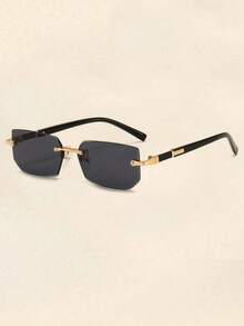 Men's Square Rimless Gold Frame Black Hip-Hop Fashion Glasses, Retro Fashion Design, Outdoor Travel Driving Sun Protection Premium Fashion Glasses - Multicolor - View 3
