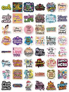 50Pcs Positive Quote Stickers, Inspirational Motivational Text Vinyl Decals, Colorful Encouragement Saying Stickers For Laptop Water Bottle Luggage Scrapbook Journal Decor - Multicolor - View 6