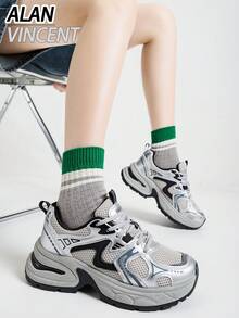 Alan Vincent [City Sports Shoes 系列] 銀色女款新款增高厚底運動鞋，舒適時尚跑步鞋，休閒運動鞋，女款戶外鞋，透氣網布 - 銀色 - 查看 2