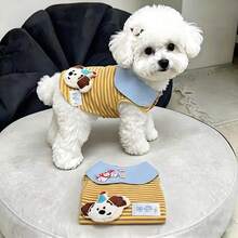 1pc Pet Dog/Cat Vest, Lightweight Spring/Autumn/Summer Striped Sleeveless Vest, Suitable For Teddy Poodle And Other Small Pet Clothing - Yellow - View 1