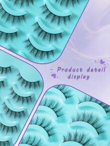 5 Pairs Manga Lashes Natural False Eyelashes Anime Lash 3D Volume Spiky Eyelashes Faux Mink Wispy Fluffy Cosplay Fake Lash Look Like Individual Cluster - Black - View 8