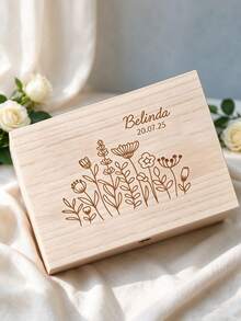 Custom Engraved Flower Wooden Keepsake Box, Personalized Name & Date Storage Box, Birthday, Christmas, Thanksgiving Gift Box, Baby Baptism, Newborn Keepsake Box - Multicolor - View 2