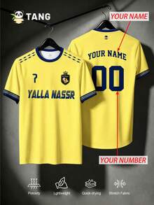 Men's Custom Yalla Nassr Soccer Jersey, Personalized Name Number Crew Neck Short Sleeve Football Tee, Al Nassr No.7 For Match Training Fan Gift - Yellow - View 10
