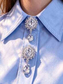 1pc/2pcs Elegant Diamond Shirt Button Cover, Clip-On Button Cover, Fashion Crystal Cufflink Cover - Silver - View 1