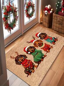 1pc Dachshund Christmas Door Mat With Christmas Hat And Sweater Pattern, Soft Polyester Fiber Indoor/Outdoor Carpet Kitchen Rugs, Machine Washable Pet Mat, Suitable For Entryway, Kitchen, Bathroom - Cute Dog Home Decor Gift For Pet Lovers - A - View 4
