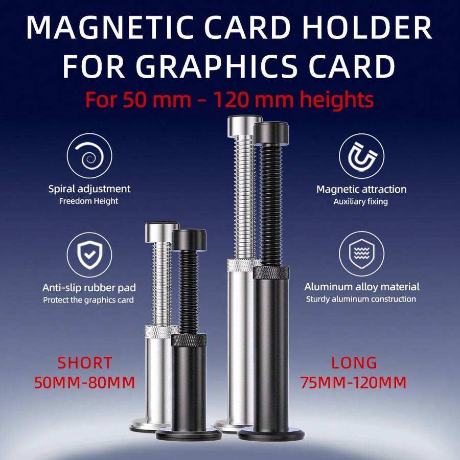 Aluminum Alloy Magnetic Spiral Telescopic Enhanced Base GPU Anti-Sagging Bracket 50-120mm Adjustable Graphics Card Support Stand For ATX Chassis Desktop Computer - View 1