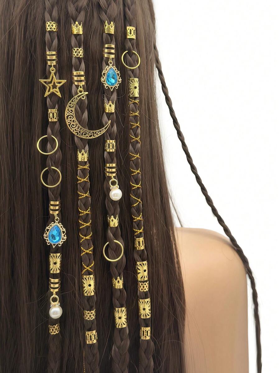 Set 122 Buah Jepit Rambut Dreadlock Emas, Aksesori Rambut Desain Rambut Kepang Cocok Untuk Wanita Dan Anak Perempuan, Hiasan Rambut yang Dapat Diatur