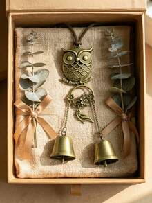 Forest-Style Metal Owl Double Bell Wind Chime, Christmas Thanksgiving Housewarming Gift For Friends, Entryway Door Decorative Ornament,Halloween Decor,Christmas Decorations For Home - Multiple Styles - View 9