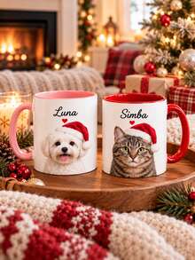 Customized Santa Hat Christmas Ceramic Mug, Personalized Pet Photo Mug, Humorous Dog Mom Gift, Dog Lover Christmas Mug - Multicolor - View 6