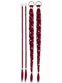 2 Packs 24 Inch Y2K Style Synthetic Long Braided Hair Extensions With Silver Star Decor, Soft Colorful Holiday Cosplay Party Hair Extensions For Women And Girls - Multicolor - View 9