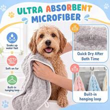 1 st hundtorkhandduk i mikrofiber, snabbtorkande mjuk husdjurshandduk med absorberande design, upphängningsögla, för hundar, katter och små husdjur - Multifärgad - Visa 3