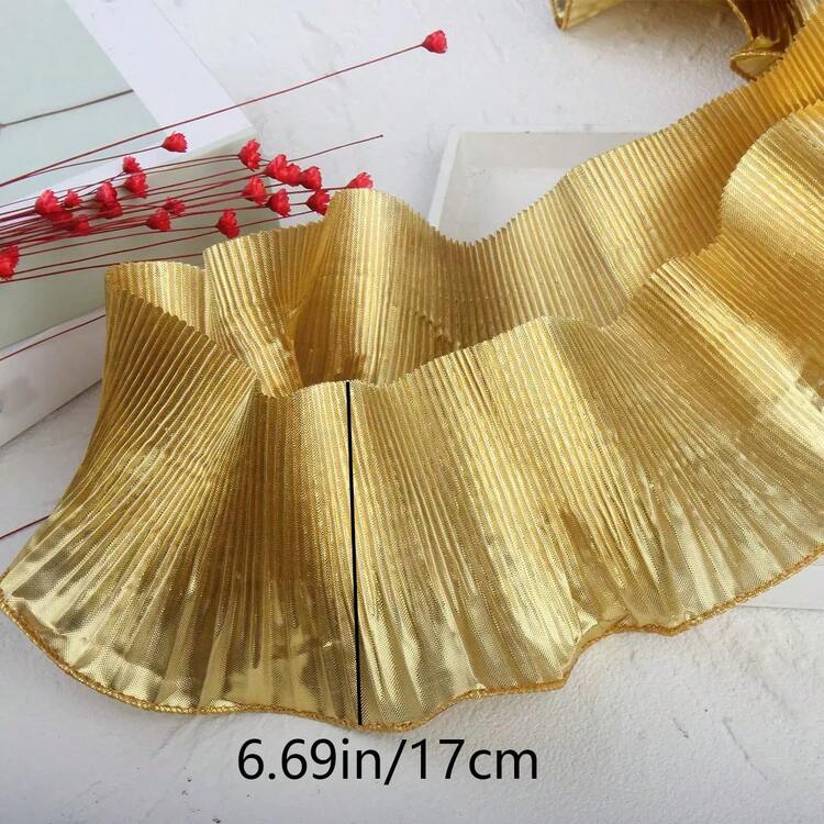 2碼 17公分寬 金屬光澤波浪大荷葉邊 壓褶皺褶皺邊，適用於晚禮服造型、舞台裝飾、戲服布料 - 彩色 - 查看 3