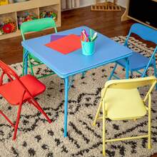 Mesa Plegable para Niños, Mesa Infantil, Mesita para Niños, Escritorio Infantil, Mesa y Sillas para Niños, Mesa Infantil con Sillas, Mesa para Niños con Sillas, Mesa con Sillas para Niños, Mesa Niños con Sillas, Furniture, Set de Mesa Infantil Plegable y 4 Sillas Infantiles Plegables, Conjunto Multicolor para Guar - Azul - Ver 4