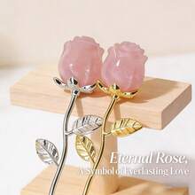 1PC/2PCS Natural Rose Quartz Rose Flower, Hand Carved Natural Crystal Rose Decorations, Perfect For Valentine's Day, Weddings, Anniversaries - With Ex - Rose Quartz Flower Gift Set - View 3